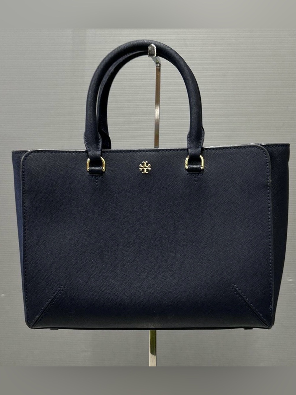 Tory Burch Navy Saffiano Top-Handle Satchel with Gold Hardware